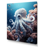 Monochrome Blue And White Octopus Crowl - Octopus Living Room Wall Art