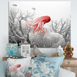 Monochrome Coral And Grey Octopus Paddle - Octopus Bedroom Wall Art