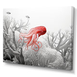 Monochrome Coral And Grey Octopus Paddle - Octopus Bedroom Wall Art