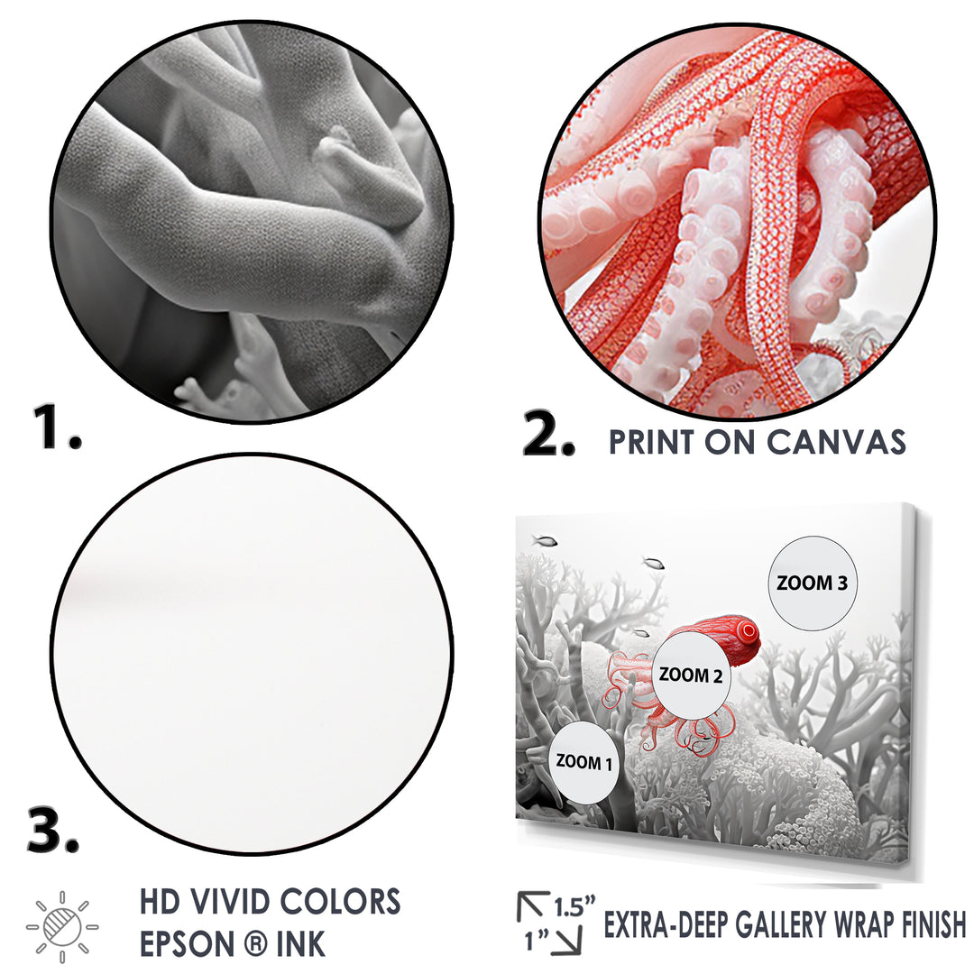 Monochrome Coral And Grey Octopus Paddle - Octopus Bedroom Wall Art