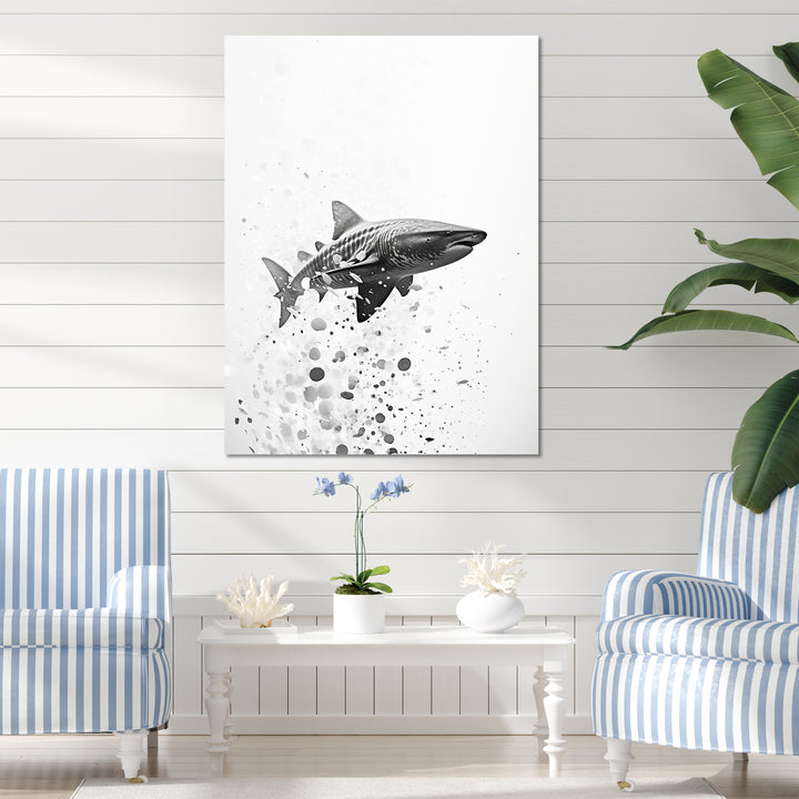 Monochrome Grey Shark Dance - Shark Wall Art Prints