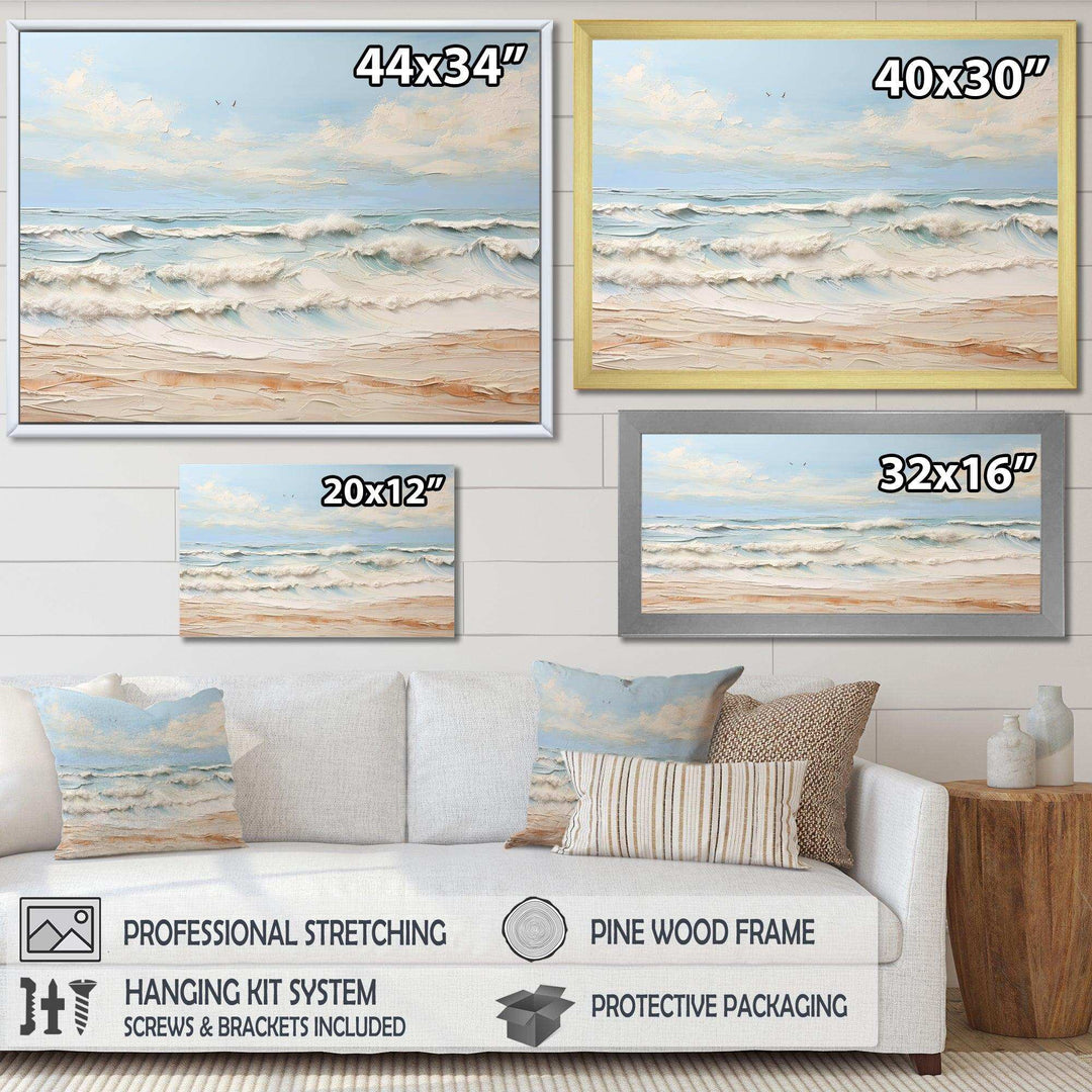 Modern Coastal Beige And Blue Beach - Coastal Canvas Wall Art