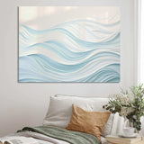 Blue And White Simplicity Wave - Abstract Canvas Wall Art