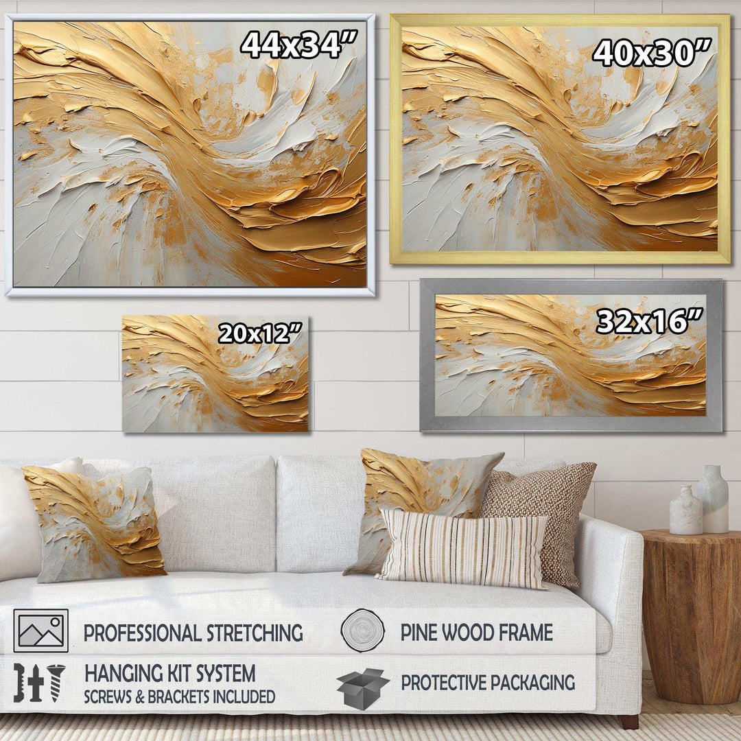 Gold And Beige Soft Wave Paint - Abstract Canvas Wall Art
