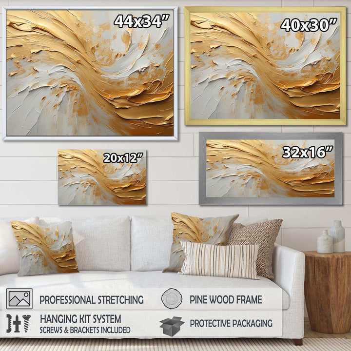 Gold And Beige Soft Wave Paint - Abstract Canvas Wall Art
