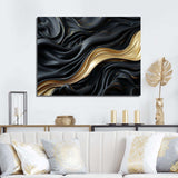 Gold And Black Soft Wave Fusion - Abstract Canvas Wall Art