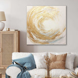 Gold And White Soft Wave Vortex - Abstract Canvas Wall Art