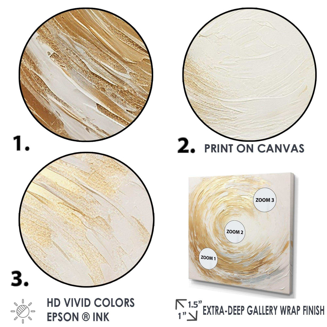 Gold And White Soft Wave Vortex - Abstract Canvas Wall Art