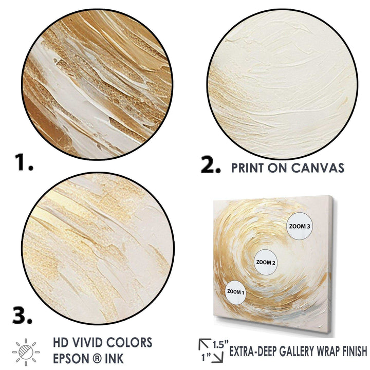 Gold And White Soft Wave Vortex - Abstract Canvas Wall Art