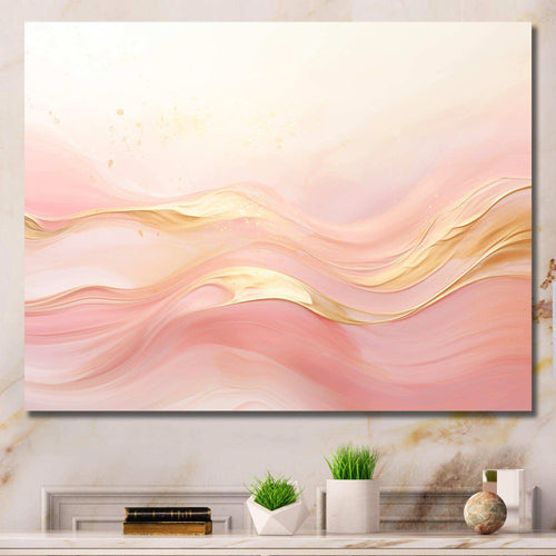 Gold And Pink Soft Wave Fusion II - Abstract Canvas Wall Art