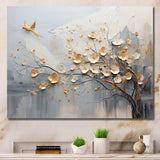 Japan Beige And Gold Tree Vision - Abstract Canvas Wall Art