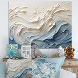 White And Blue Wave Papercut Style - Coastal Canvas Wall Art