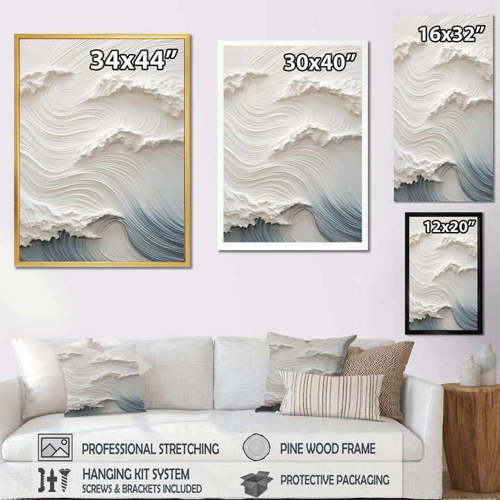 White And Blue Wave Papercut Style I - Coastal Canvas Wall Art