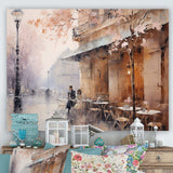 Peach Impressionist Cafe In Paris - Cityscapes Canvas Wall Art