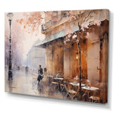 Peach Impressionist Cafe In Paris - Cityscapes Canvas Wall Art