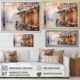 Peach Impressionist Cafe In Paris - Cityscapes Canvas Wall Art