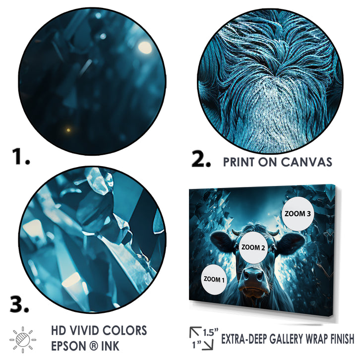 Blue Cow Flow Portrait - Cow Framed Canvas Art