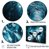 Blue Cow Flow Portrait - Cow Framed Canvas Art