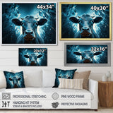 Blue Cow Flow Portrait - Cow Framed Canvas Art