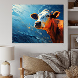 Blue And Orange Cow Flow - Cow Large Canvas Wall Art