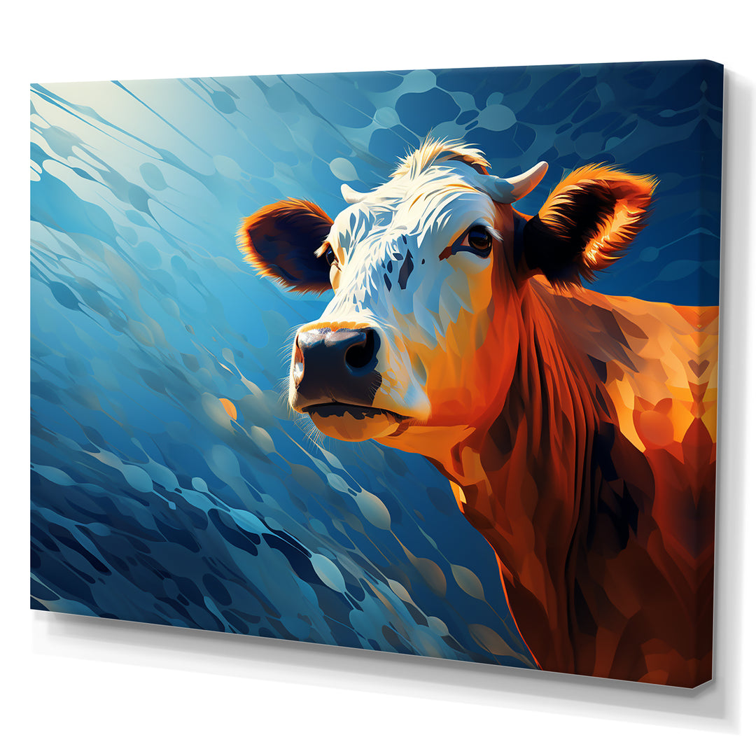 Blue And Orange Cow Flow - Cow Large Canvas Wall Art