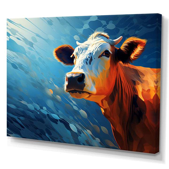 Blue And Orange Cow Flow - Cow Large Canvas Wall Art