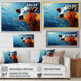 Blue And Orange Cow Flow - Cow Large Canvas Wall Art