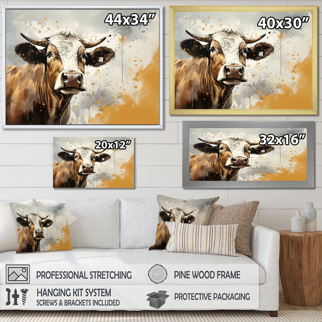 Cow Portrait In Sepia Tones - Cow Canvas Wall Art