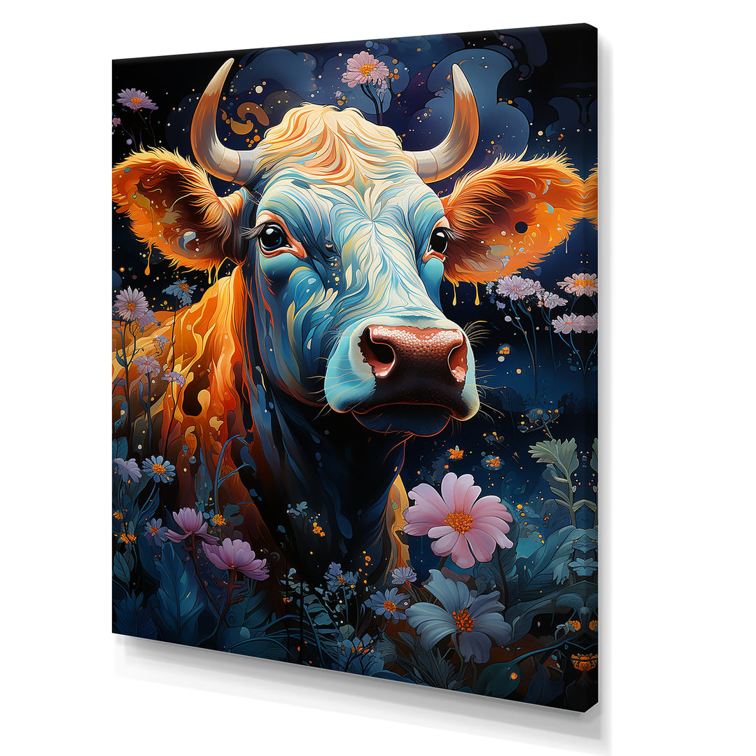 Fantasy Cow In Enchanted Lands - Blue Cow Wall Art