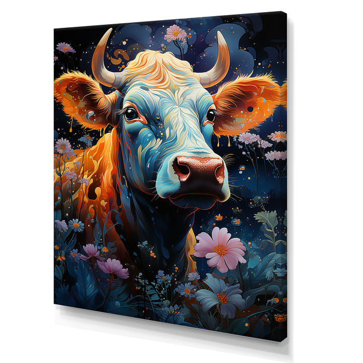Fantasy Cow In Enchanted Lands - Blue Cow Wall Art