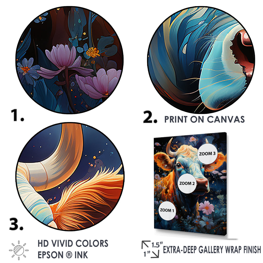 Fantasy Cow In Enchanted Lands - Blue Cow Wall Art