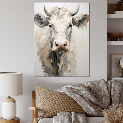 Minimalism Beige Cow Portrait - Cow Large Canvas Wall Art