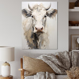 Minimalism Beige Cow Portrait - Cow Large Canvas Wall Art