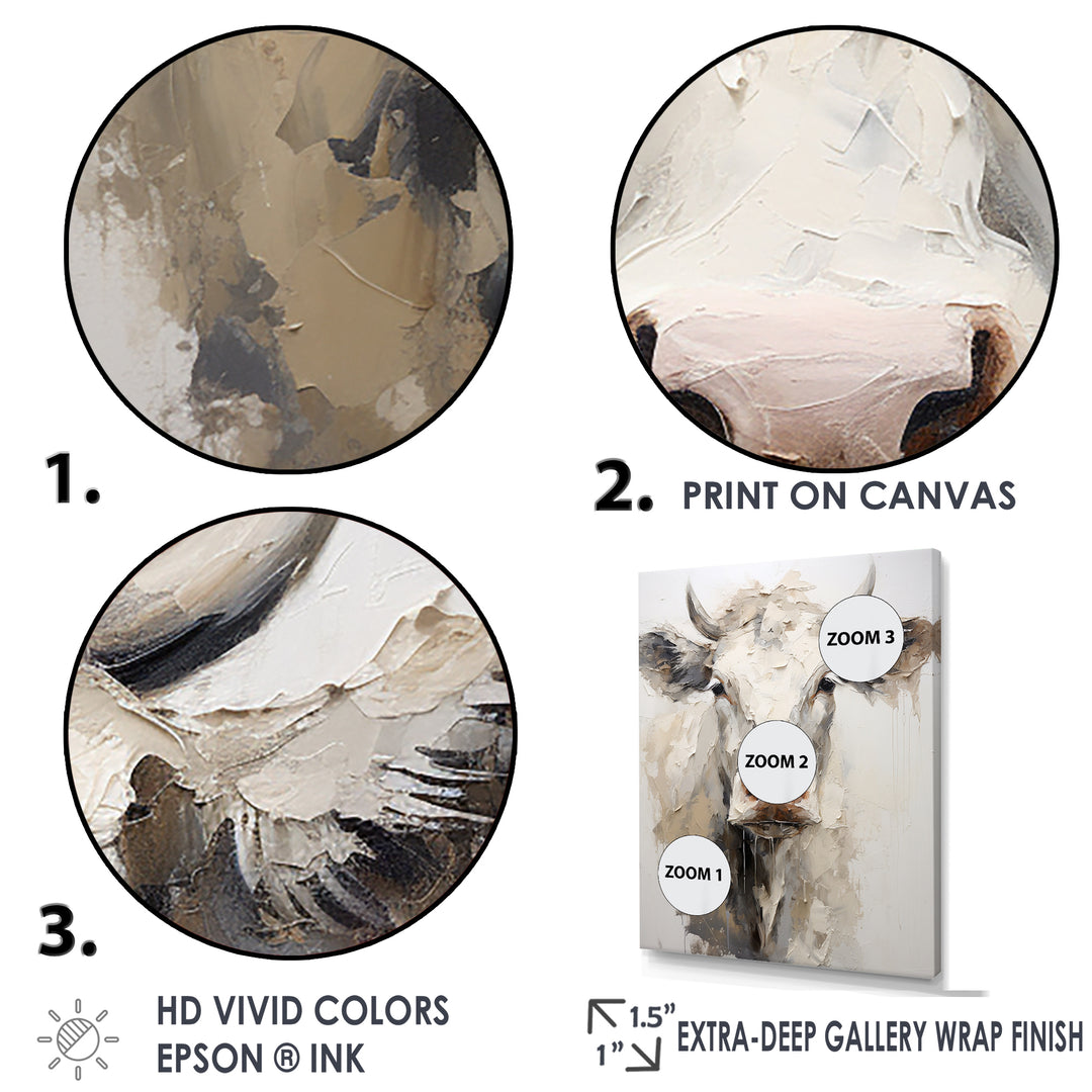 Minimalism Beige Cow Portrait - Cow Large Canvas Wall Art