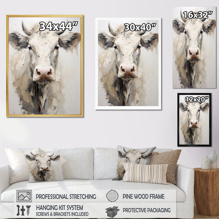 Minimalism Beige Cow Portrait - Cow Large Canvas Wall Art