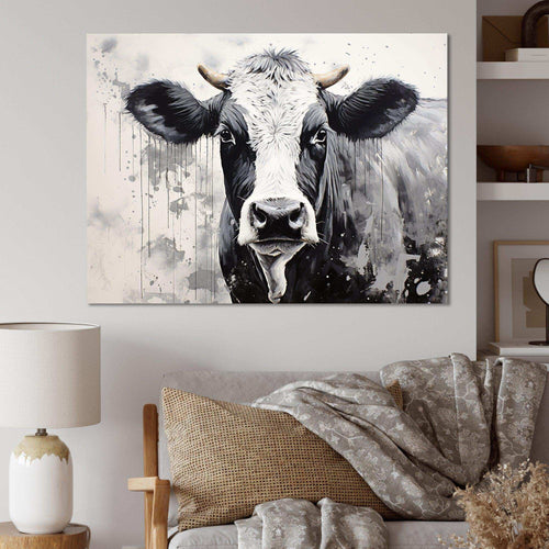Minimalism Black And White Cow - Animals Canvas Wall Art