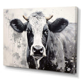 Minimalism Black And White Cow - Animals Canvas Wall Art