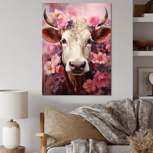 Romanticism Pink Cow Portrait - Cow Canvas Wall Art