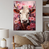 Romanticism Pink Cow Portrait - Cow Canvas Wall Art