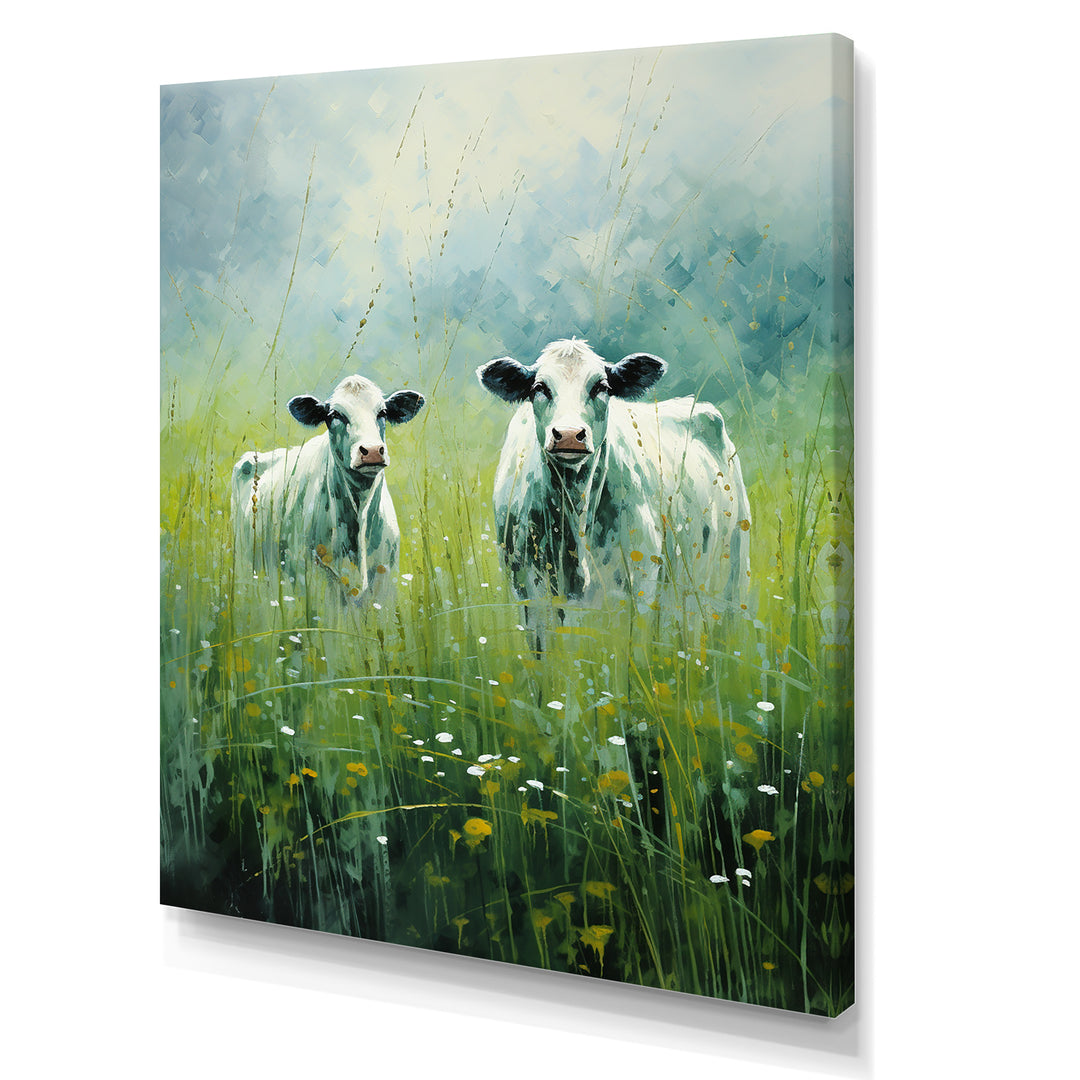 Cow In Verdant Pastures - Green Cow Wall Art