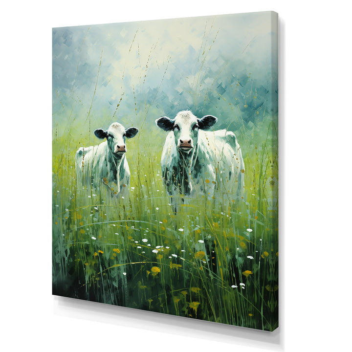 Cow In Verdant Pastures - Green Cow Wall Art