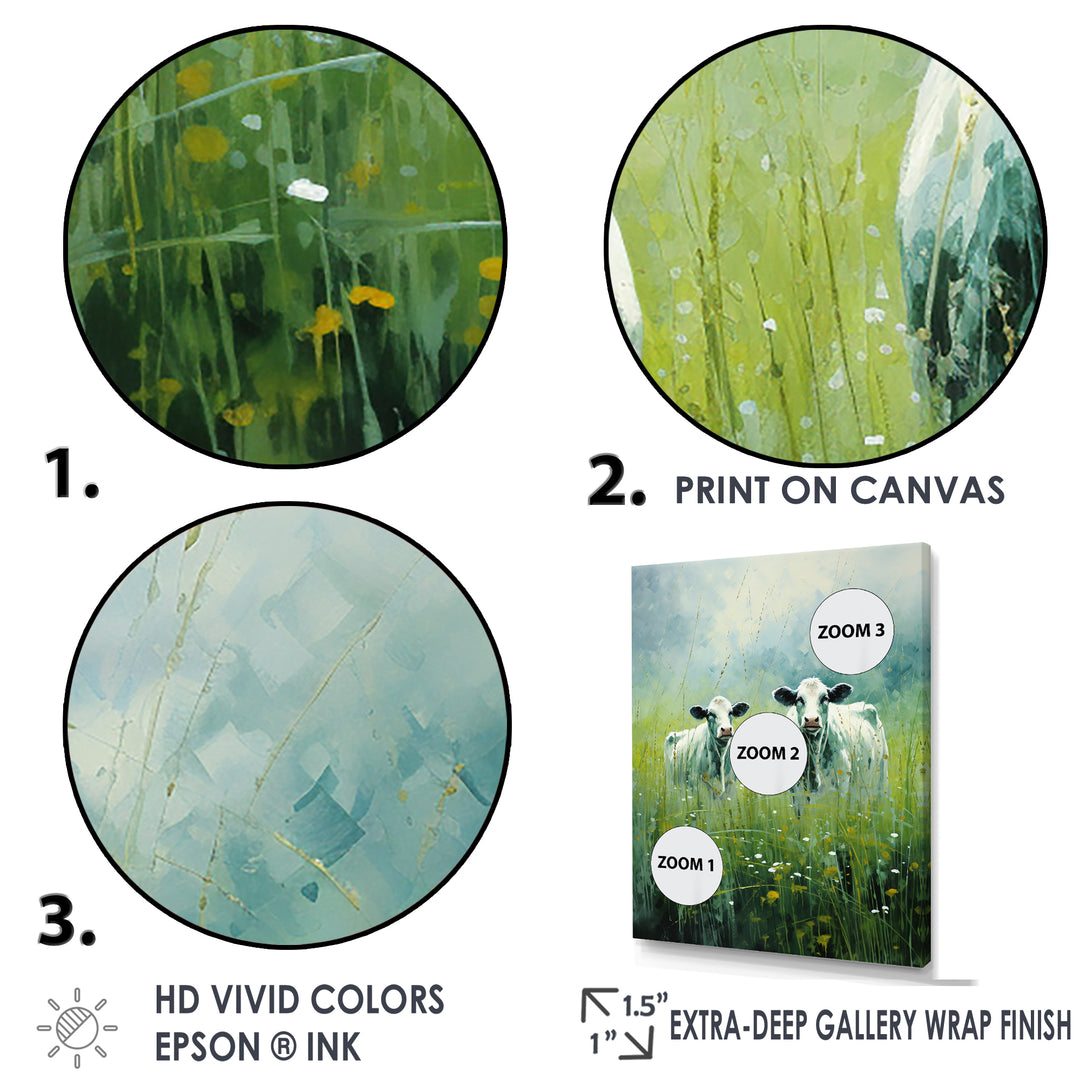 Cow In Verdant Pastures - Green Cow Wall Art