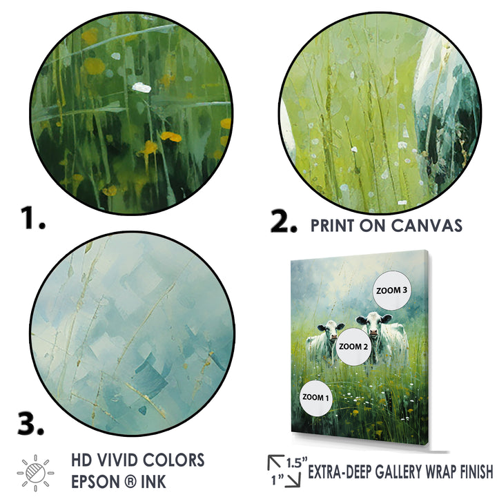 Cow In Verdant Pastures - Green Cow Wall Art