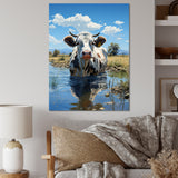 Cow In Tranquil Pasture - Cow Framed Canvas Art