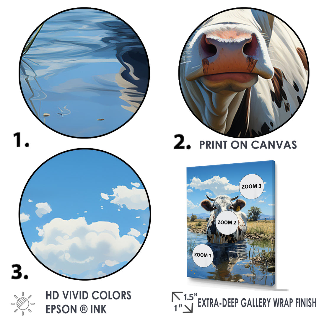 Cow In Tranquil Pasture - Cow Framed Canvas Art