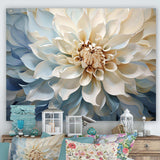 White And Blue Dahlia Flower Minimalism - Floral Canvas Wall Art