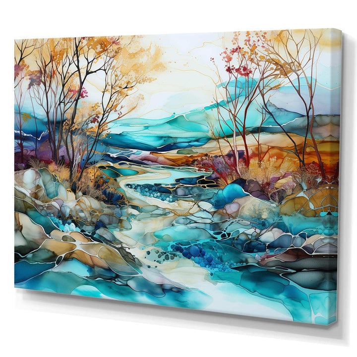 Turquoise And Brown Liquid Charm Landscape - Landscapes Canvas Wall Art