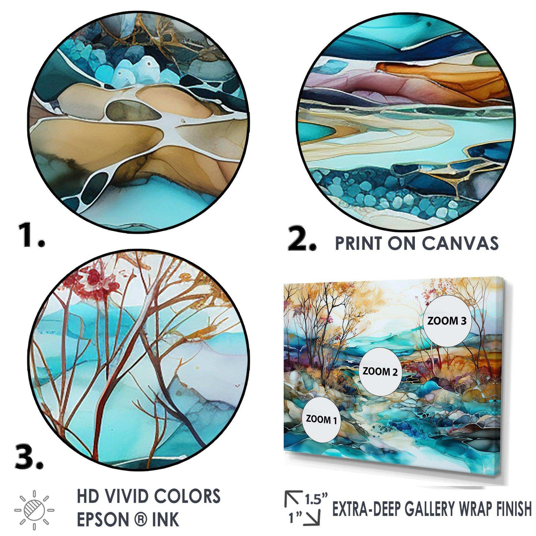 Turquoise And Brown Liquid Charm Landscape - Landscapes Canvas Wall Art