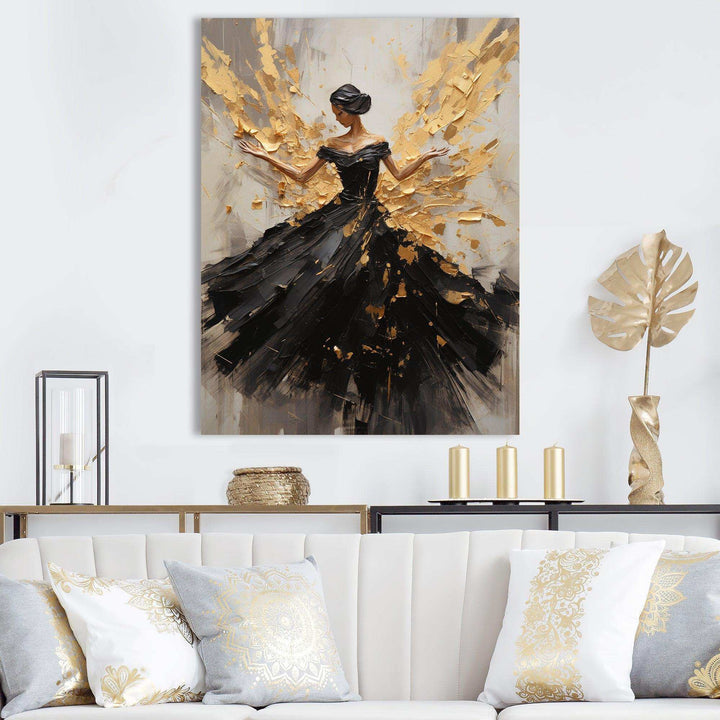 Gold And Black Dance Splash I - Fashion Canvas Wall Art