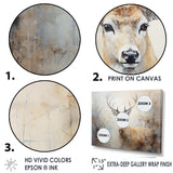 Minimalism Beige Deer Portrait IV - Animals Canvas Wall Art